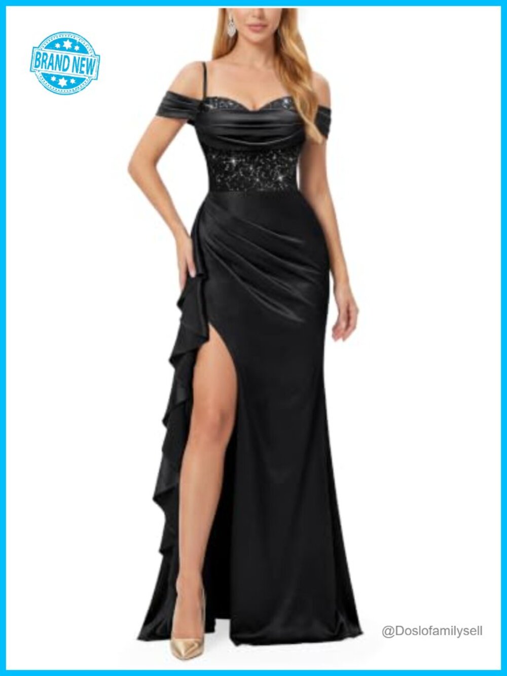 Off Shoulder Sequin Lace Mermaid Maxi Bridesmaid Prom Dress